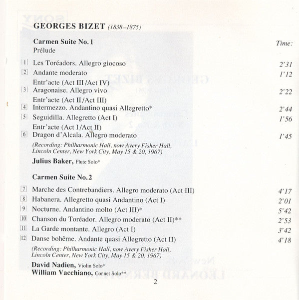 Georges Bizet – Leonard Bernstein, New York Philharmonic - Carmen Suites No. 1 & No. 2 • L'Arlésienne Suites No. 1 & No. 2 (CD) - Discogs image 6