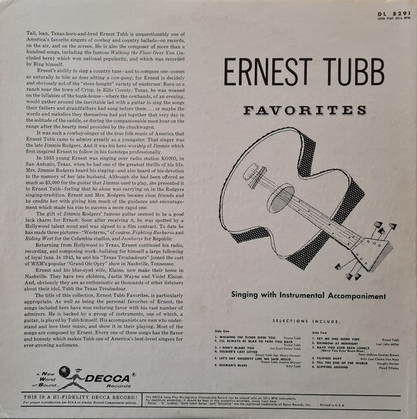Ernest Tubb - Favorites (LP) - Discogs image 2