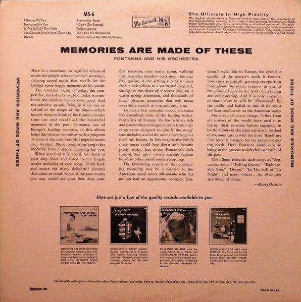 Fontanna And His Orchestra - Memories Are Made Of These (LP) - Discogs image 2