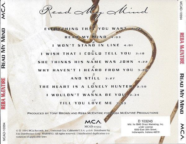 Reba McEntire - Read My Mind (CD) - Discogs image 2