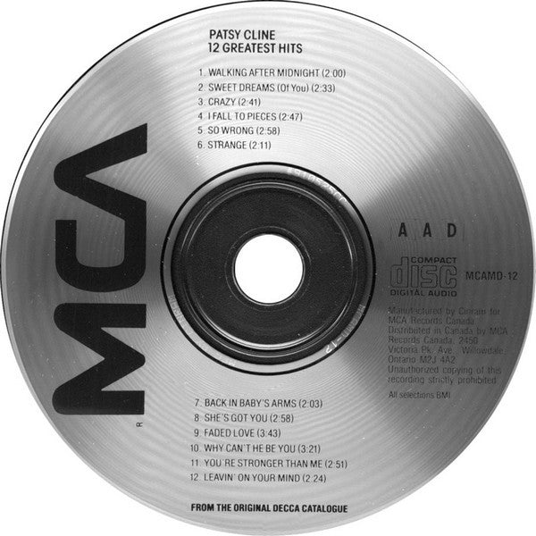 Patsy Cline - 12 Greatest Hits (CD) - Discogs image 3
