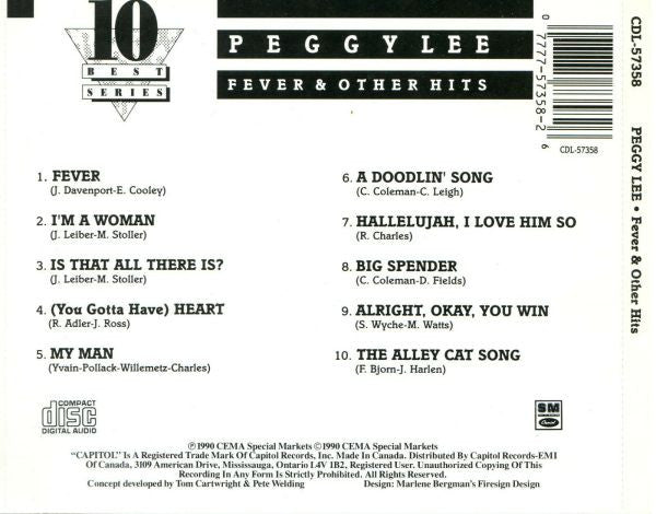Peggy Lee - Fever And Other Hits (CD) - Discogs image 2