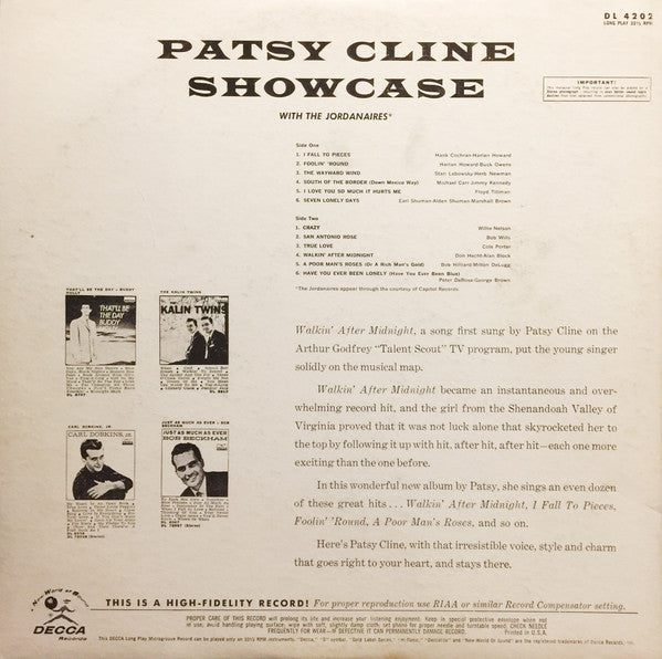 Patsy Cline - Patsy Cline Showcase (LP) - Discogs image 2