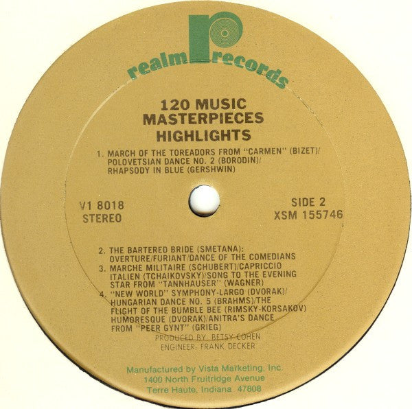 Various : 120 Music Masterpieces Highlights Vol. 1 (2xLP, Comp)