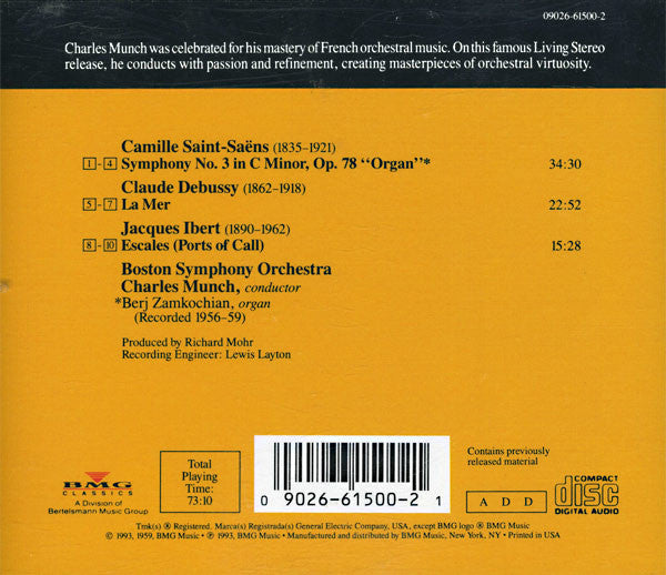 Camille Saint-Saëns, Claude Debussy, Jacques Ibert, Boston Symphony Orchestra / Charles Munch, Berj Zamkochian - A Hi-Fi Spectacular! (Symphony No. 3 / La Mer / Escales) (CD) - Discogs image 2