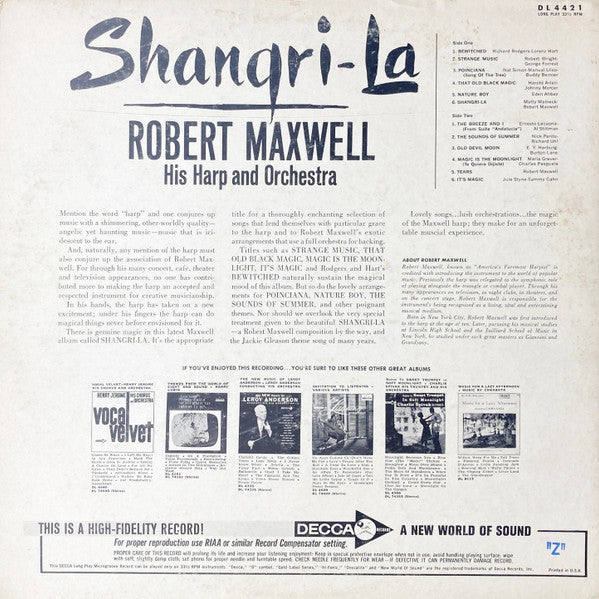 Robert Maxwell, His Harp And Orchestra - Shangri-La (LP) - Discogs image 2
