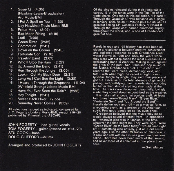 Creedence Clearwater Revival Featuring John Fogerty - Chronicle (The 20 Greatest Hits) (CD) - Discogs image 5