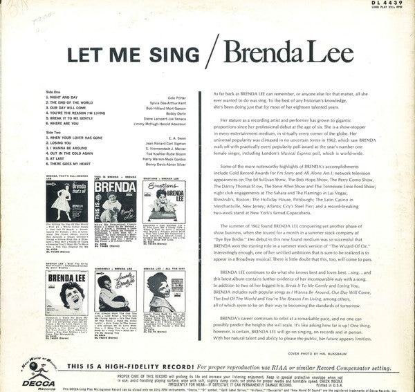 Brenda Lee - ... "Let Me Sing" (LP) - Discogs image 2
