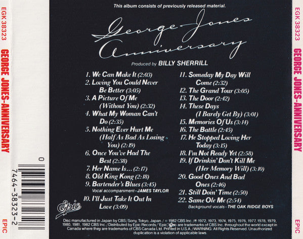 George Jones (2) - Anniversary - Ten Years Of Hits (CD) - Discogs image 2