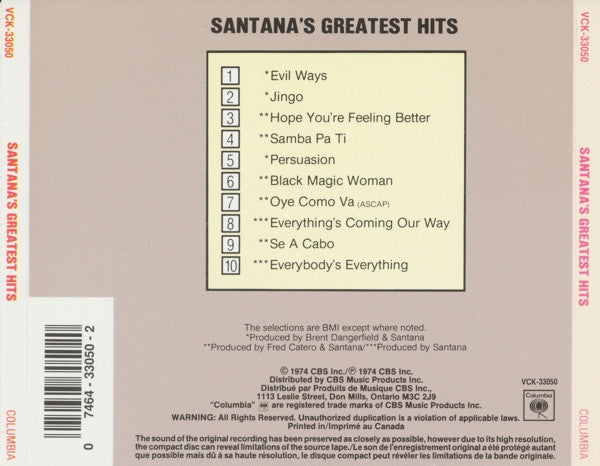 Santana - Santana's Greatest Hits (CD) - Discogs image 2