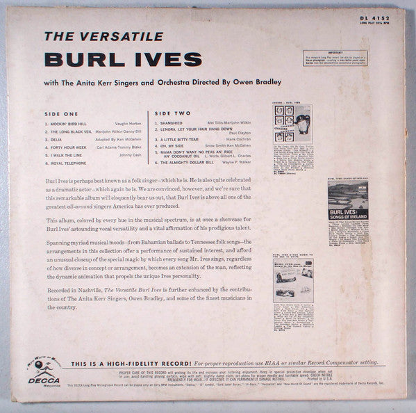 Burl Ives - The Versatile Burl Ives! (LP) - Discogs image 2