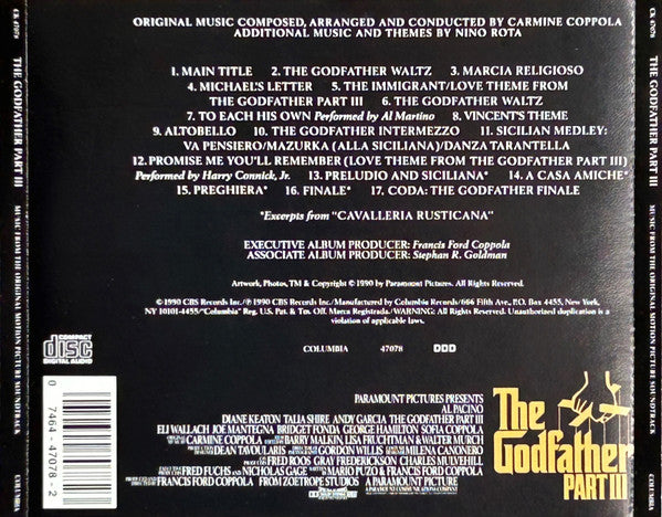 Carmine Coppola, Nino Rota - The Godfather Part III (Music From The Original Motion Picture Soundtrack) (CD) - Discogs image 2