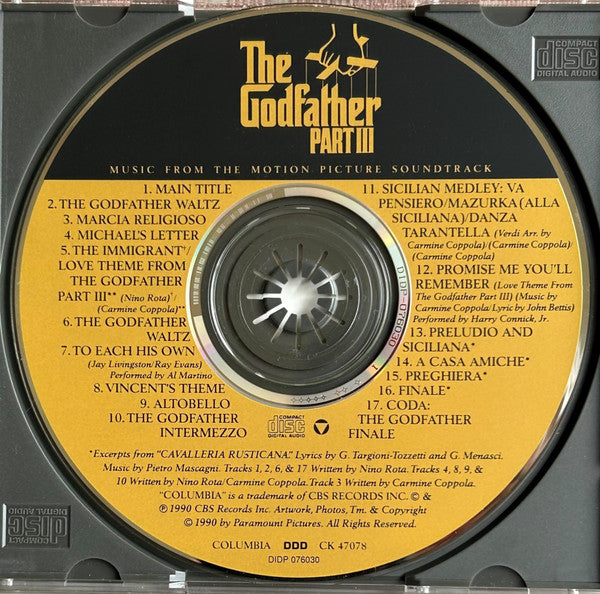 Carmine Coppola, Nino Rota - The Godfather Part III (Music From The Original Motion Picture Soundtrack) (CD) - Discogs image 3