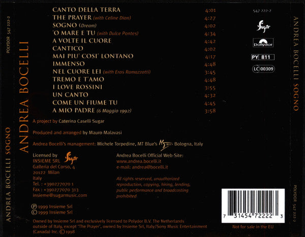 Andrea Bocelli - Sogno (CD) - Discogs image 2
