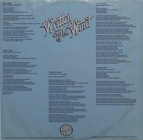 Chuck Girard - Written On The Wind (LP) - Discogs image 5