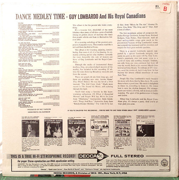 Guy Lombardo And His Royal Canadians - Dance Medley Time (LP) - Discogs image 2