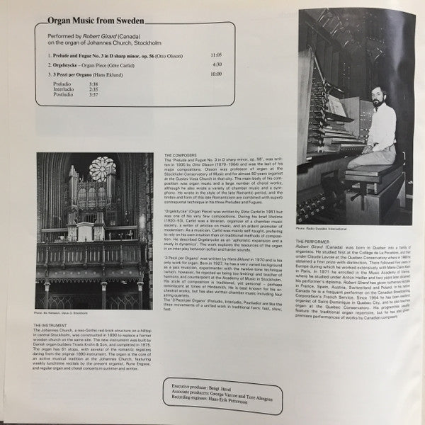 Daniel Glaus, Robert Girard, Jos van der Kooy, Lars Hagström (3) - Organ Music From Canada / The Nederlands / Sweden / Switzerland - Group Of Four Organ Project (2xLP) - Discogs image 5