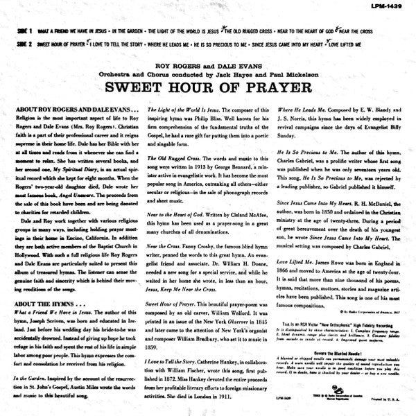 Roy Rogers And Dale Evans - Sweet Hour Of Prayer (LP) - Discogs image 2