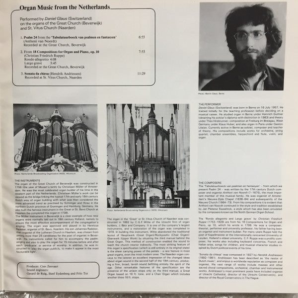 Daniel Glaus, Robert Girard, Jos van der Kooy, Lars Hagström (3) - Organ Music From Canada / The Nederlands / Sweden / Switzerland - Group Of Four Organ Project (2xLP) - Discogs image 4