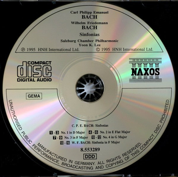 Carl Philipp Emanuel Bach, Wilhelm Friedemann Bach - Salzburger Kammerphilharmonie, Yoon Kuk Lee - Sinfonias, Wq. 183, Nos. 1 - 4 / Sinfonia In F Major (CD) - Discogs image 3