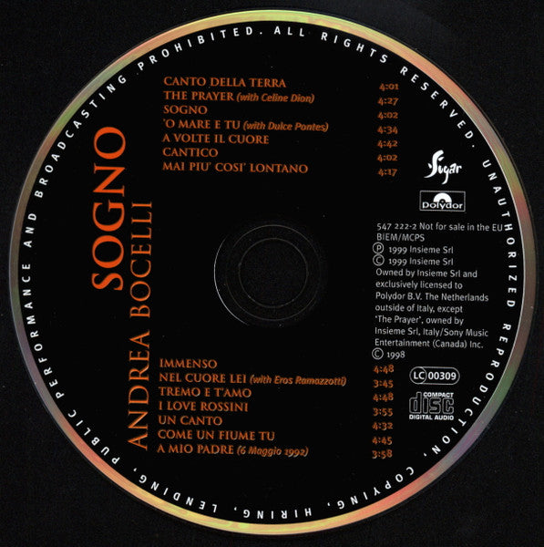 Andrea Bocelli - Sogno (CD) - Discogs image 3