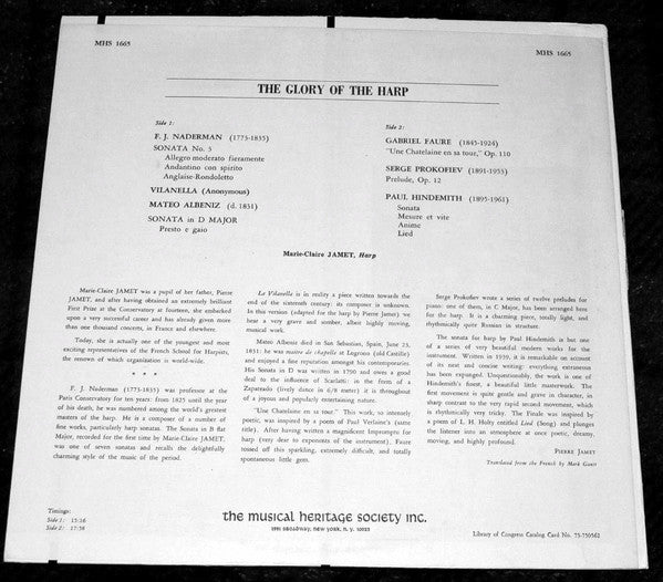 Marie-Claire Jamet - The Glory Of The Harp (LP) - Discogs image 2