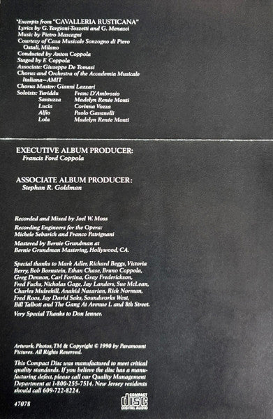 Carmine Coppola, Nino Rota - The Godfather Part III (Music From The Original Motion Picture Soundtrack) (CD) - Discogs image 5