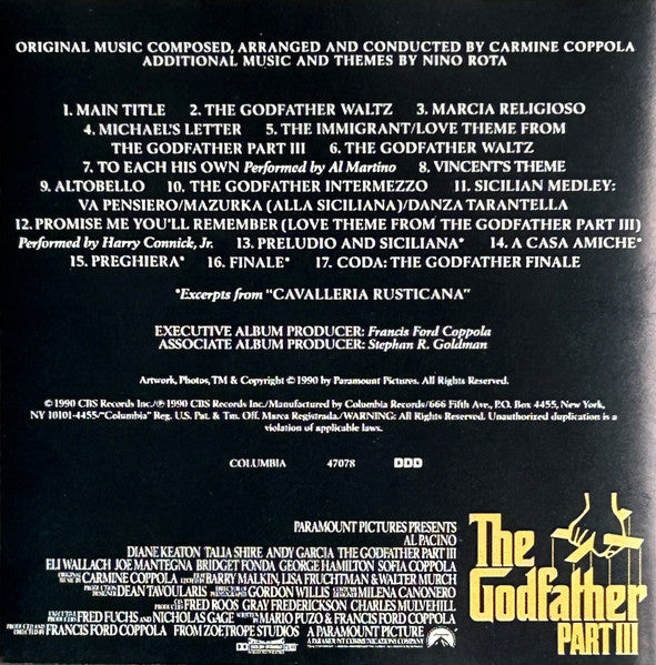 Carmine Coppola, Nino Rota - The Godfather Part III (Music From The Original Motion Picture Soundtrack) (CD) - Discogs image 6