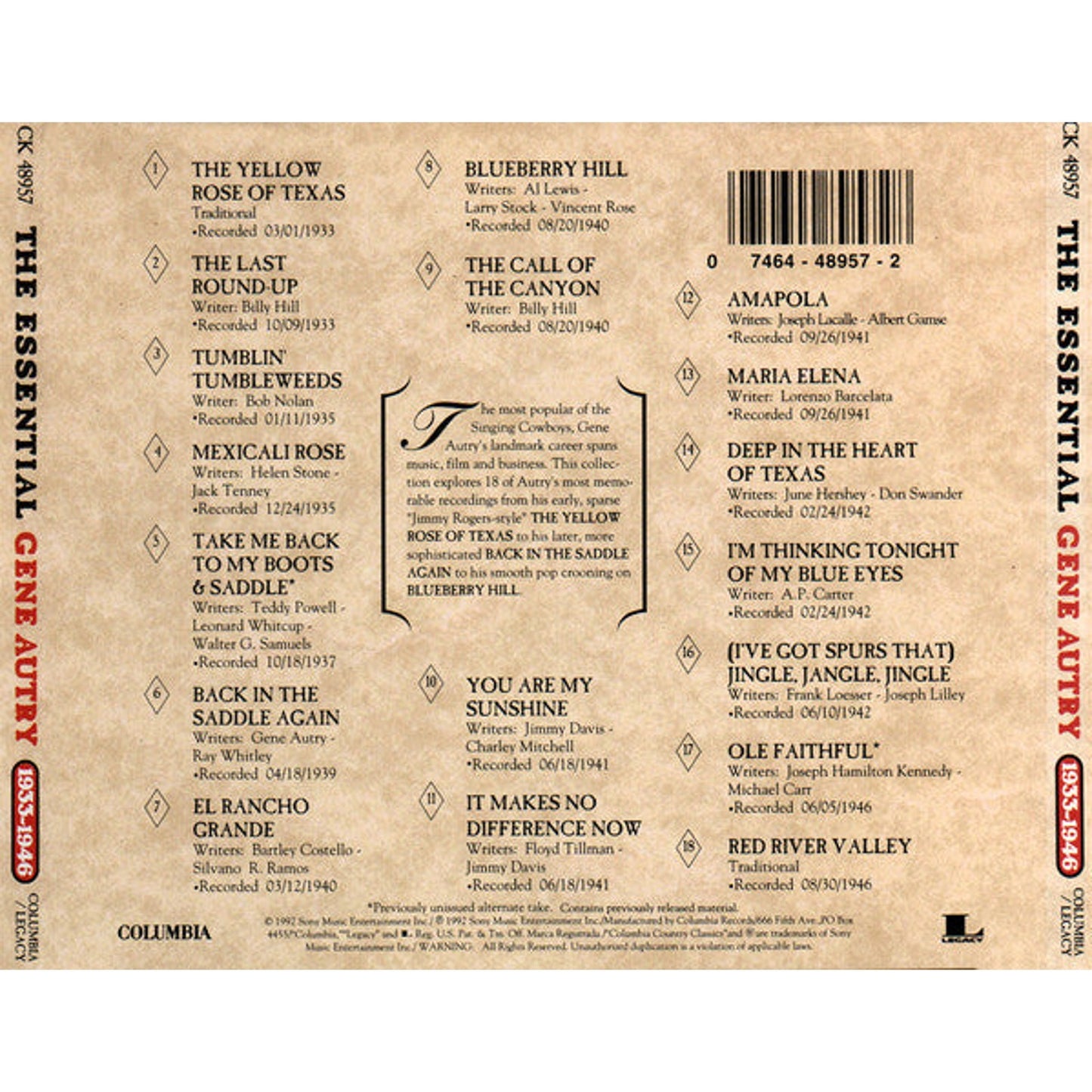 Gene Autry - The Essential Gene Autry 1933-1946 (CD, Comp)