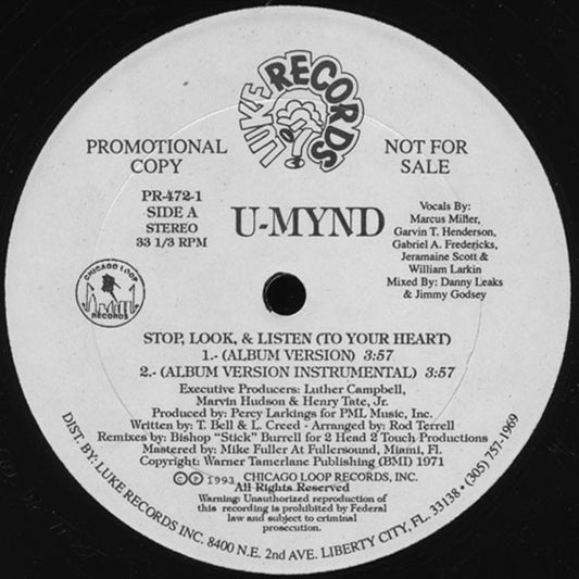 U-Mynd : Stop, Look & Listen (To Your Heart) (12", Promo)