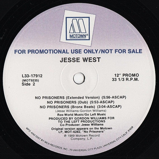 Jesse West : No Prisoners (12", Promo)