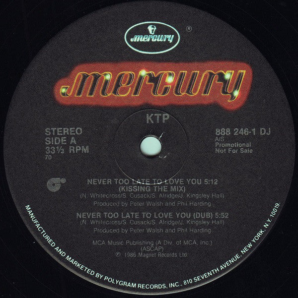 Kissing The Pink : Never Too Late To Love You (12", Single, Promo)