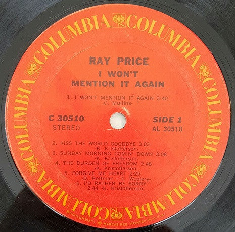 Ray Price : I Won't Mention It Again (LP, Album, Ter)