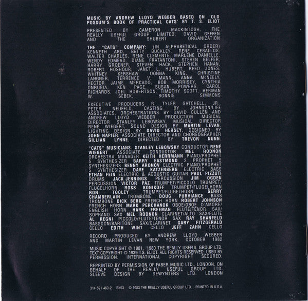 Andrew Lloyd Webber : Cats (Complete Original Broadway Cast Recording) (2xCD, Album)