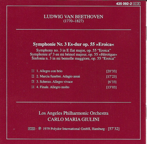 Ludwig van Beethoven - Carlo Maria Giulini, Los Angeles Philharmonic Orchestra : Symphonie No. 3 »Eroica« (CD, Album, RE)