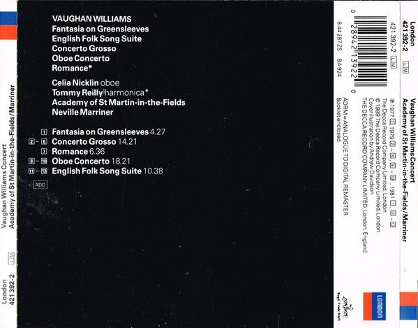 Ralph Vaughan Williams, Sir Neville Marriner : Fantasia On Greensleeves / English Folk Song Suite (CD, Comp)