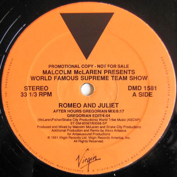 Malcolm McLaren Presents World's Famous Supreme Team : Romeo And Juliet (12", Promo)