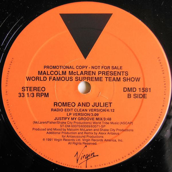 Malcolm McLaren Presents World's Famous Supreme Team : Romeo And Juliet (12", Promo)