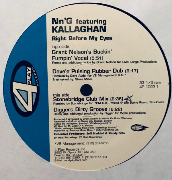 N'n'G Featuring Kallaghan : Right Before My Eyes (2x12")