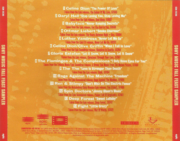 Various : Sony Music Fall Feast Sampler (CD, Smplr)
