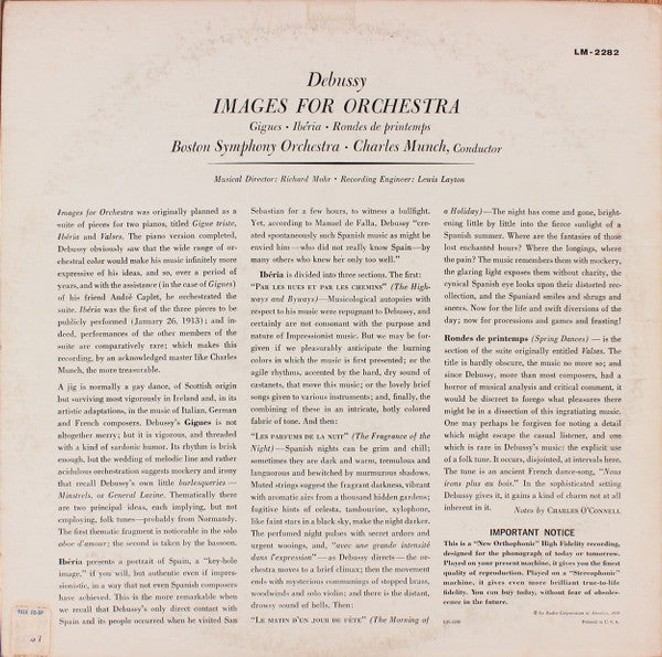Claude Debussy, Boston Symphony Orchestra / Charles Munch : Images For Orchestra (LP, Mono)