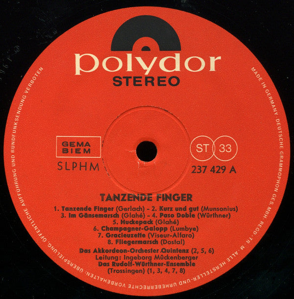 Akkordeon-Orchester Quintenz, Rudolf Würthner Und Sein Orchester : Tanzende Finger (LP, Album)