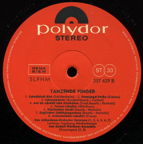 Akkordeon-Orchester Quintenz, Rudolf Würthner Und Sein Orchester : Tanzende Finger (LP, Album)