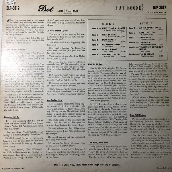 Pat Boone : Pat Boone (LP, Album, Mono, Ind)