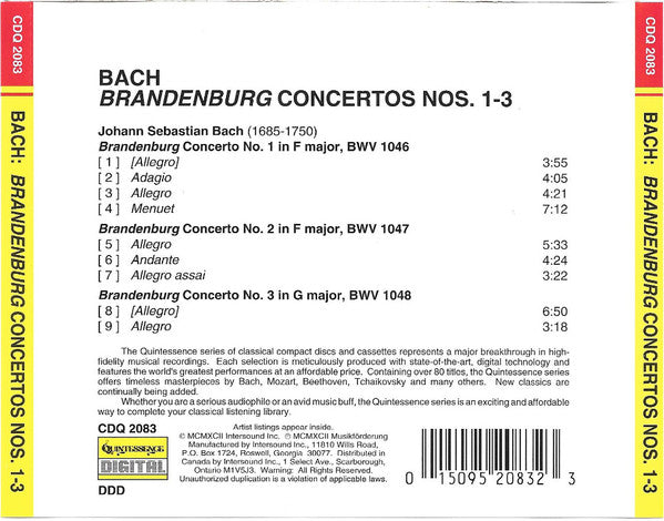 Johann Sebastian Bach : Brandenburg Concertos Nos. 1-3 (CD, Album)