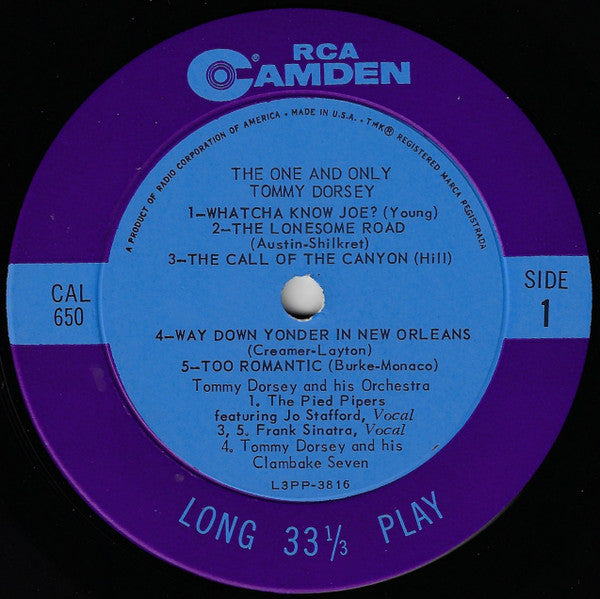 Tommy Dorsey : The One And Only Tommy Dorsey (LP, Comp, Mono)