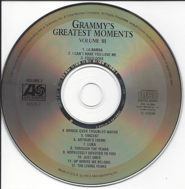 Various : Grammy's Greatest Moments Volume III (CD, Comp, Club)