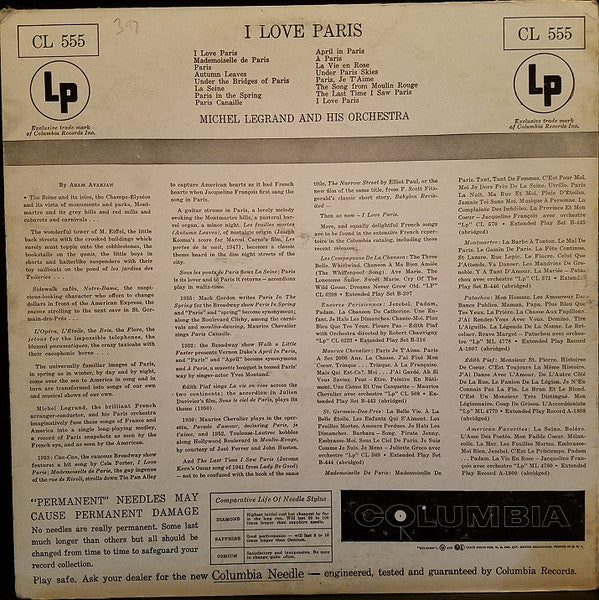 Michel Legrand Et Son Orchestre : I Love Paris (LP, Album, Mono, RP, Hol)