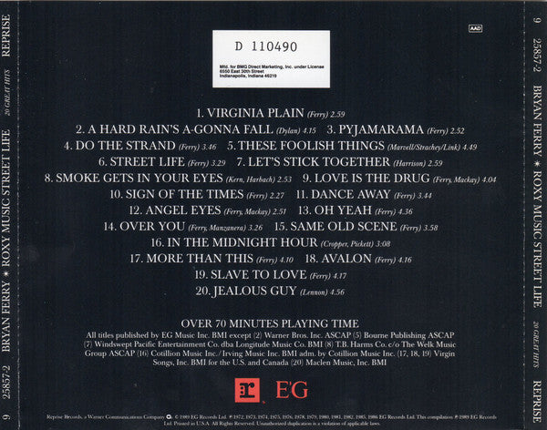 Bryan Ferry, Roxy Music : Street Life - 20 Great Hits (CD, Comp, Club, RE, RM, ARC)