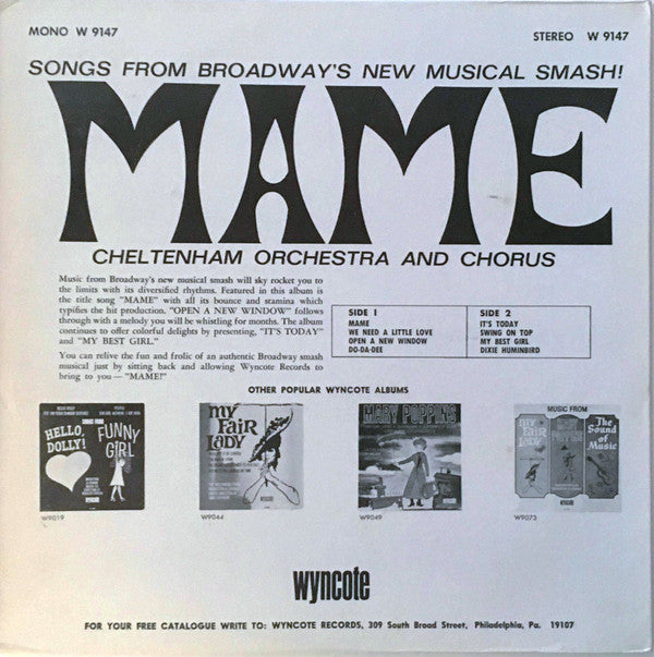The Cheltenham Orchestra And Chorus : SONGS FROM BROADWAY'S NEW MUSICAL SMASH! MAME (LP, Album, Mono)